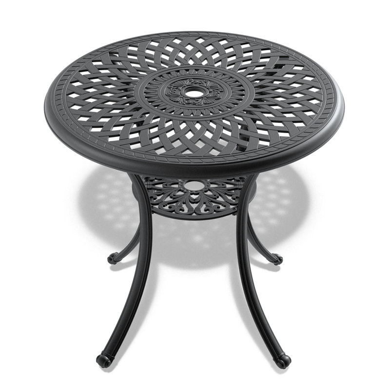 Table de salle à manger en aluminium coulé 30,43 pouces - Structure noire, trou de parasol, rouille, confortable pour 4 terrasses de salle à manger, surface de 30,43 pouces, apparence élégante
