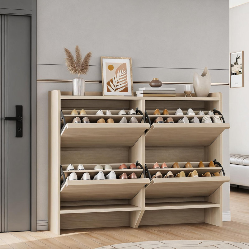 Orrin 30 Pair Shoe Cabinet with 4 Flip Drawers, Wooden Shoe Organizer Cabinet with Adjustable Shelf, Shoe Storage for Entryway, Hidden Shoe Cabinet for Hallway