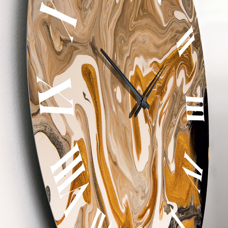 Vague brune avec taches noires et blanches - Horloge murale moderne, Petit