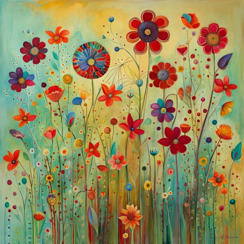Whimsical Garden Symphony - Wrapped Canvas Print