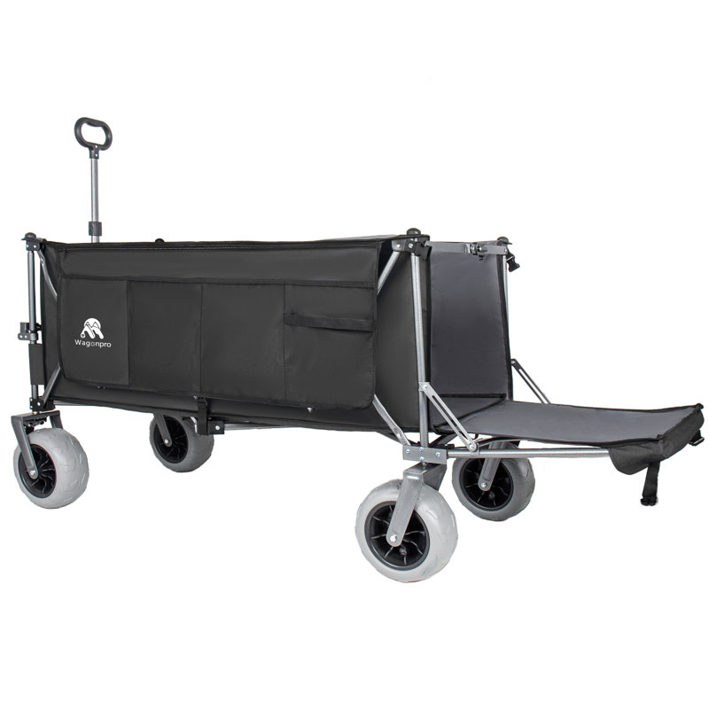 Chariot de plage très long avec roues tout-terrain de 67 pouces, capacité de 500 lb, grand chariot utilitaire avec hayon, sans assemblage requis, noir et gris