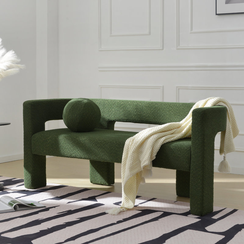 Cleaven 66'' Wide Boucle Upholstered Bedroom Room Bench with Toss Pillow, Green