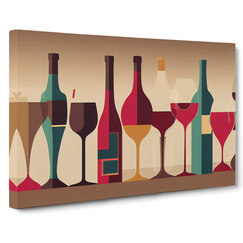 Wine Bottle Retro Art Vol.1 Abstract - Wrapped Canvas, 35cm H x 50cm W x 3cm D