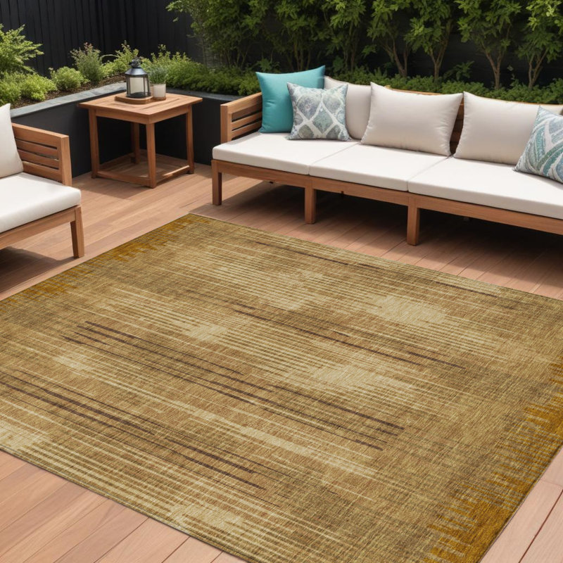 Tapis intérieur lavable rayé en cuivre et brun 9 pi x 12 pi