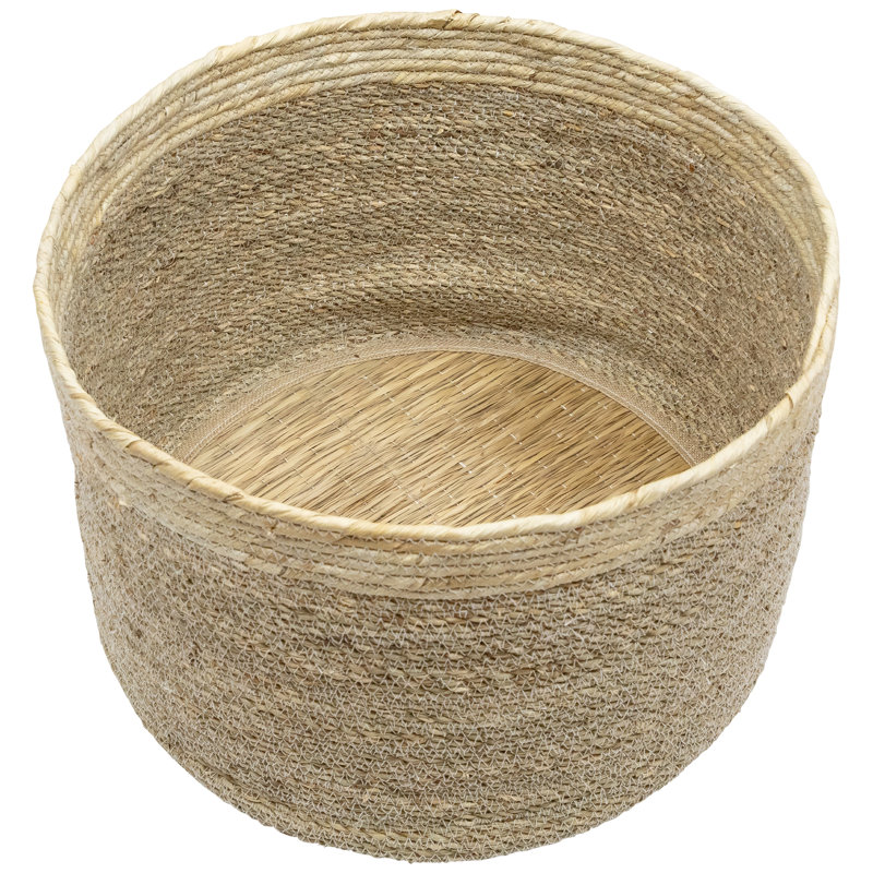 Set Of 3 Twisted Weave And Zig Zag Sewn Seagrass Storage Baskets 16.5"