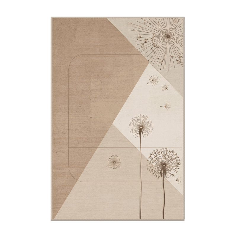 Machine Washable Ortmund Dandelion Minimalist Clear Rug in Brown – Beige Binding, 5x7