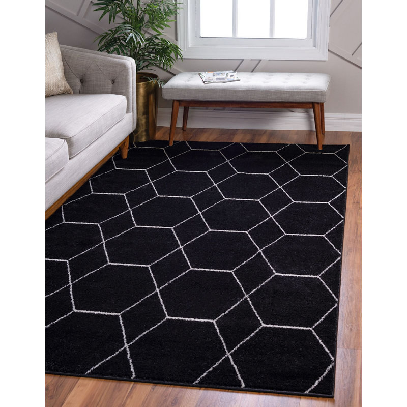 Tapis géométrique Debrodie, Rectangle 9 pi x 12 pi, Noir