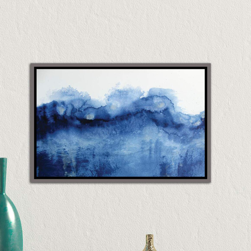 « arctique en bleu » par kr moehr-reproduction d’art, H 18 po x l 26 po x P 1,5 po, Toile encadrée de bois rustique foncé