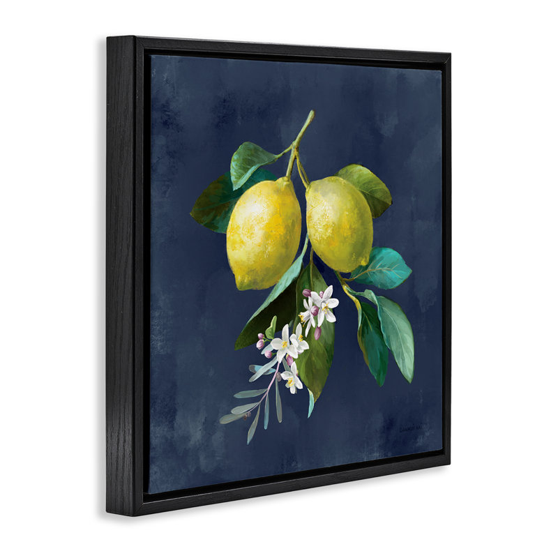 «Lemon Branches on Blue» par Danhui Nai, Cadre flottant noir de jais, H 25 po x l 25 po