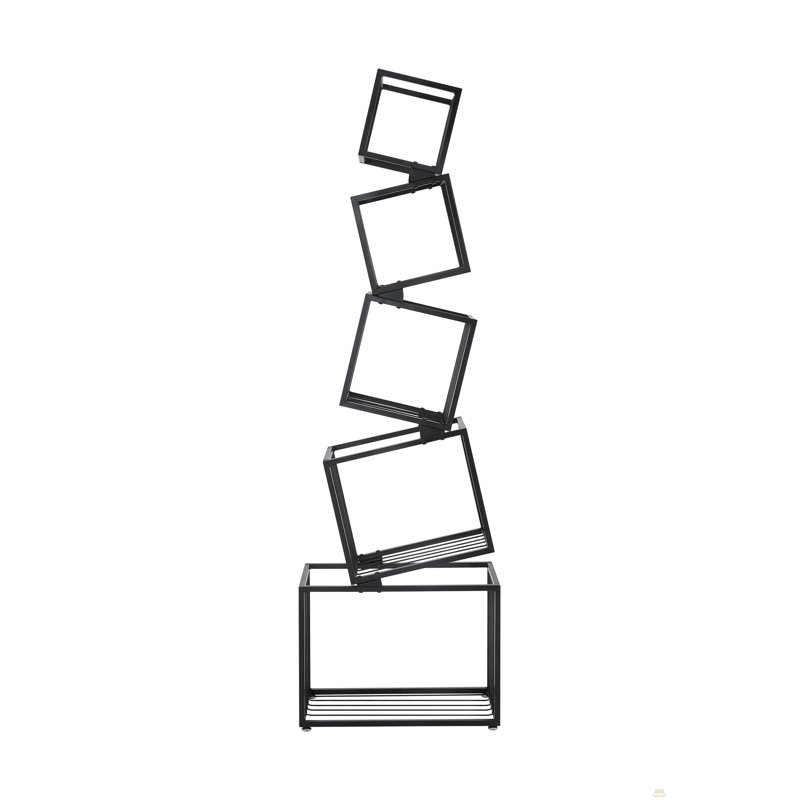 5-Tier Metal Geometric Bookshelf-Modernnarrow Floor Bookcase, Space-Savingorganizer
