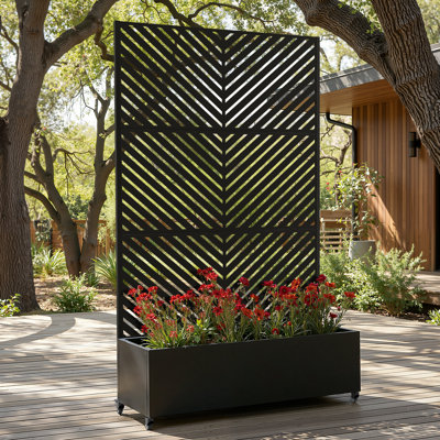 Raised Garden Bed with Trellis on Wheels – Versatile Metal Planter Box with Trellis, Multi-Style Planter Boxes with Trellis Privacy Screen for Patio and Garden