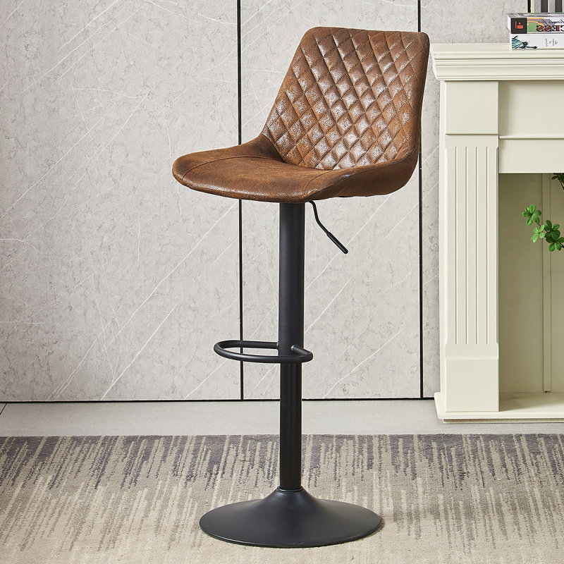 Acko Vintage Upholstered Suede Swivel Adjustable Height Stool, Brown