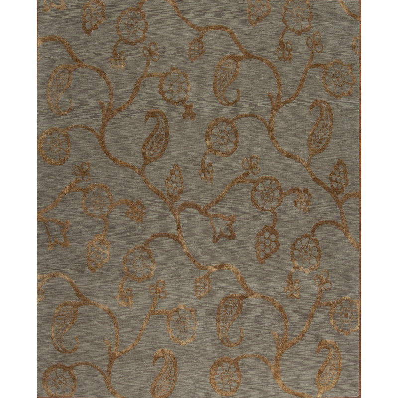 Modern Tibet Hand Knotted Floral Area Rug, Rectangle 4' x 6'