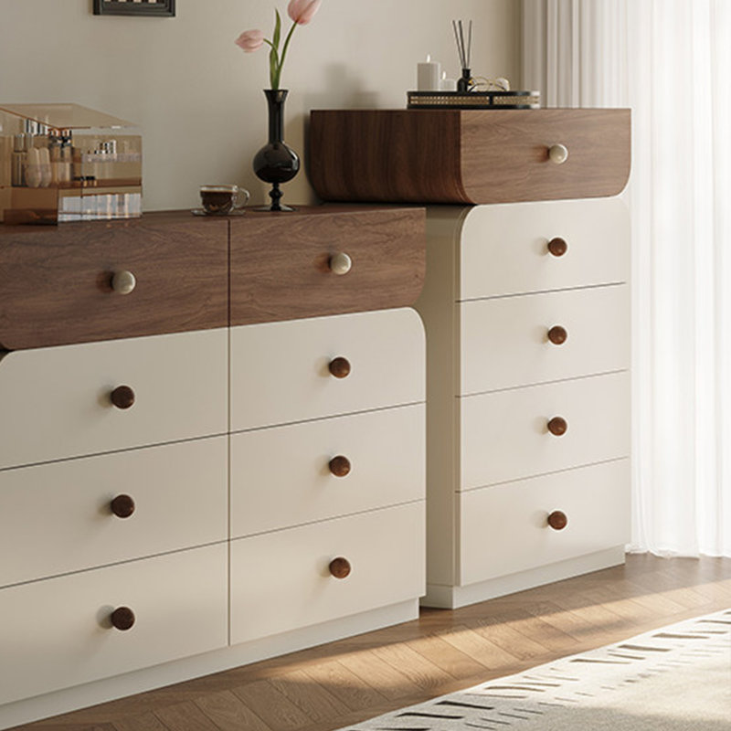 23.62" Cream Style Curved Chest of Drawers with Round Knob Handles and Silent Slide Rails