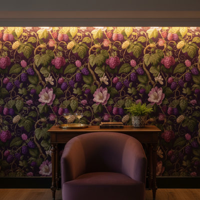 Papier peint mauve à motif floral rétro