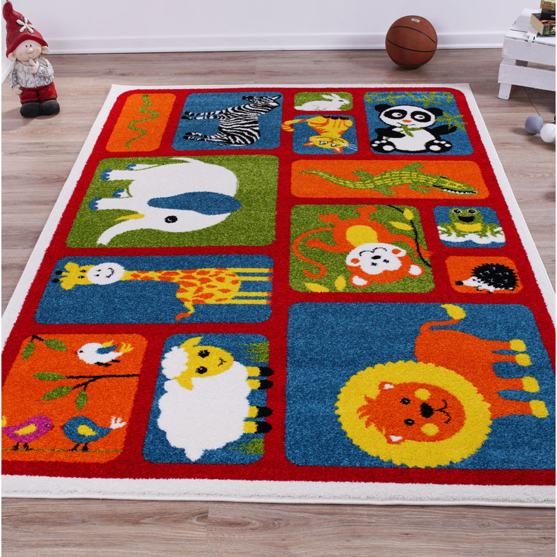 Rouge géométrique/tapis décoratif orange Kindig, Rectangle 5 pi 3 po x 7 pi 4 po