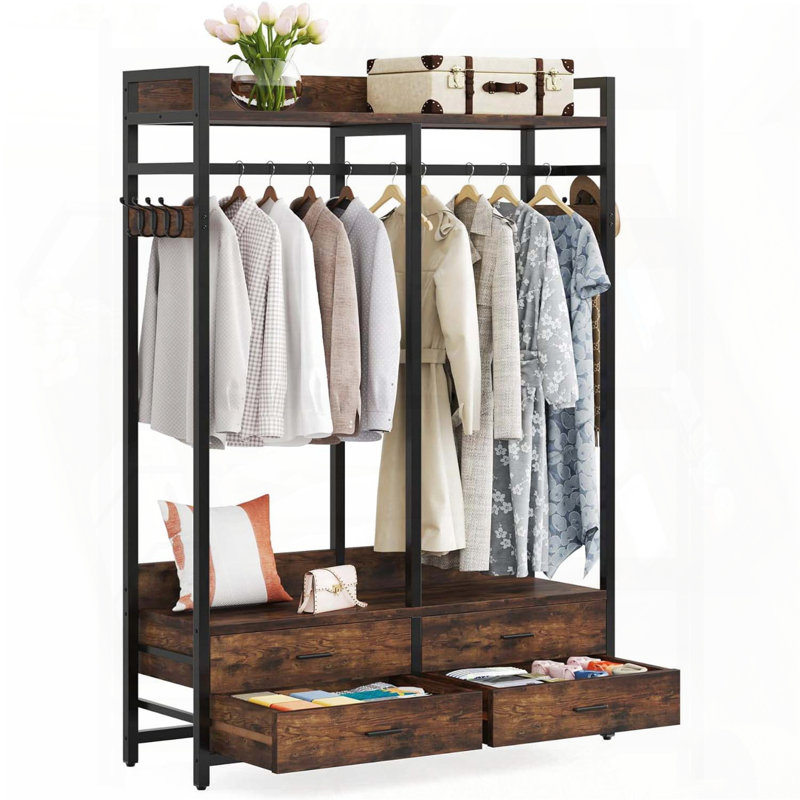 Organisateur de garde-robe autoportant 47,2 po avec 4 tiroirs et 8 crochets