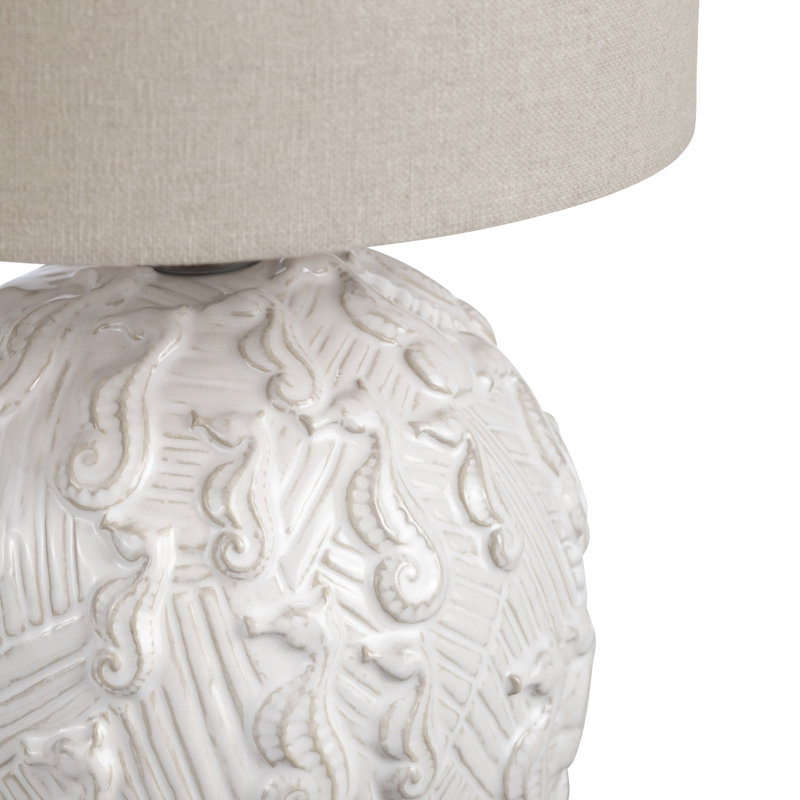 Ceramic Seahorse Table Lamp With Shade, White, Beige