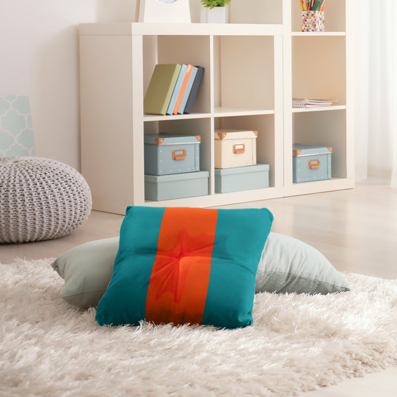  Coussin de sol touffeté, 26 po x 26 po, Turquoise / Orange