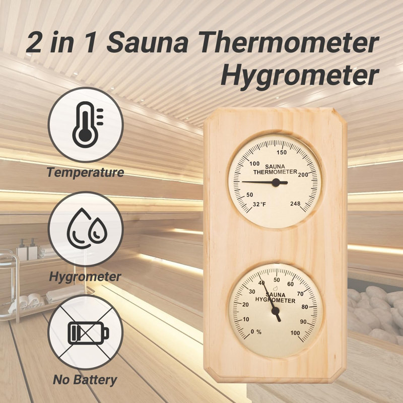 Sauna Thermometer with Hygrometer in Wooden Frame