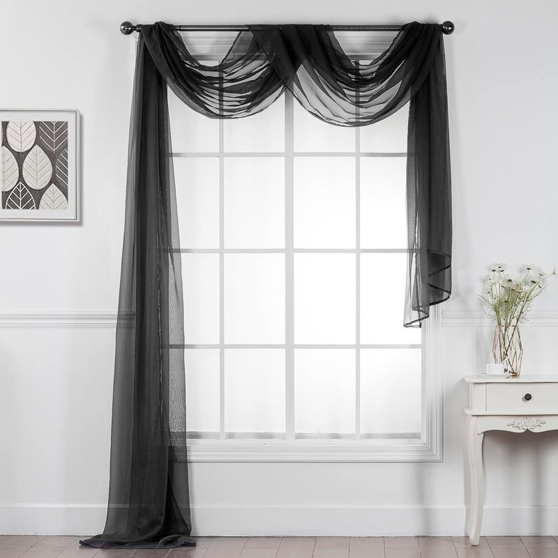 Giannoula Sheer Window Scarf Single Panel, 54" W X 216" L, Black