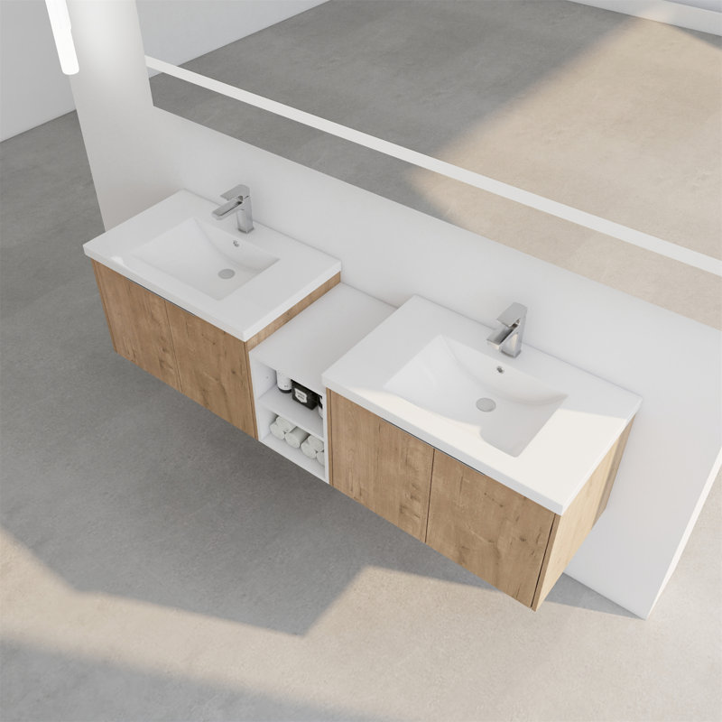 Meuble-lavabo à fermeture en douceur avec lavabo, Imitation chêne, 71"