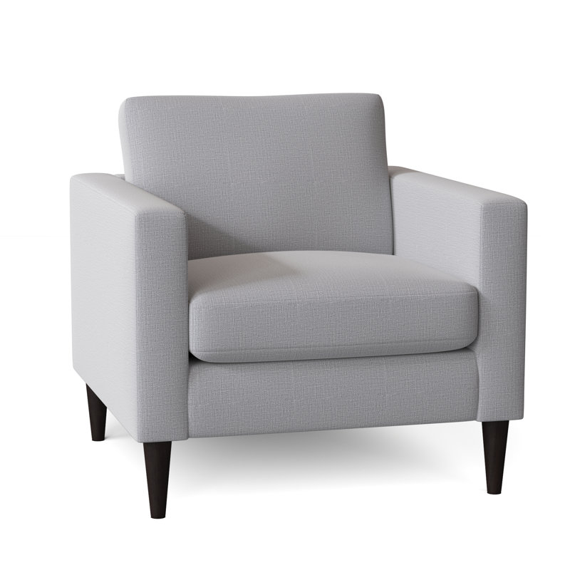 Trafton Upholstered Club Chair, Dove Grey Performance, Honey Birch