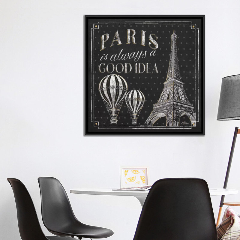 « vive paris v », art textuel sur toile tendue, H 18 po x l 18 po x P 1,5 po, Toile avec cadre noir, Pas de tapis