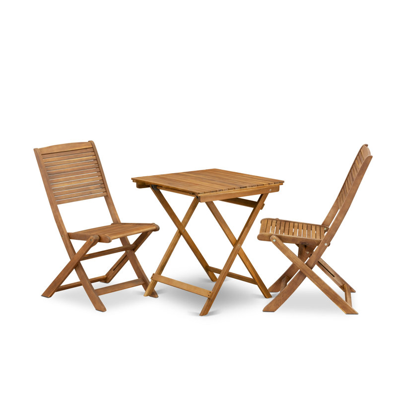 L'ensemble bistro 3 pièces pour conversation comprend une table basse carrée en bois d'acacia et 2 chaises d'appoint pliantes, huile naturelle