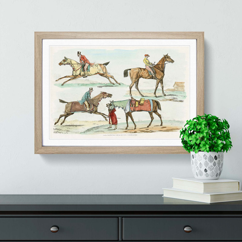 Horse Riding by Henry Alken - Picture Frame Painting Print, 27cm H x 36cm W x 2cm D, Oak Framed