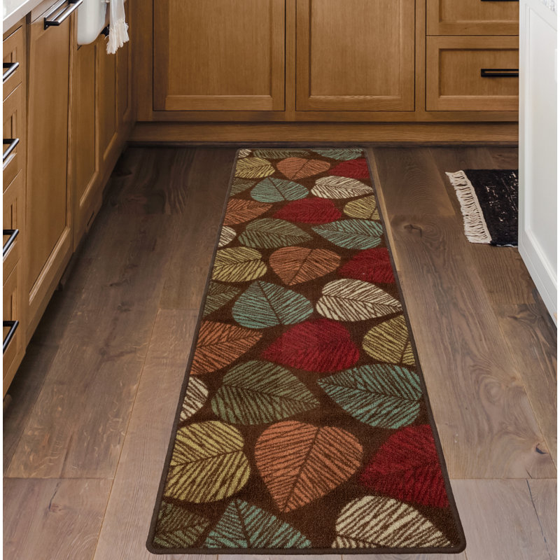 Floral Leaves Design Slip Resistant Low Pile Area Rug, Runner 1'11" x 6'11"
