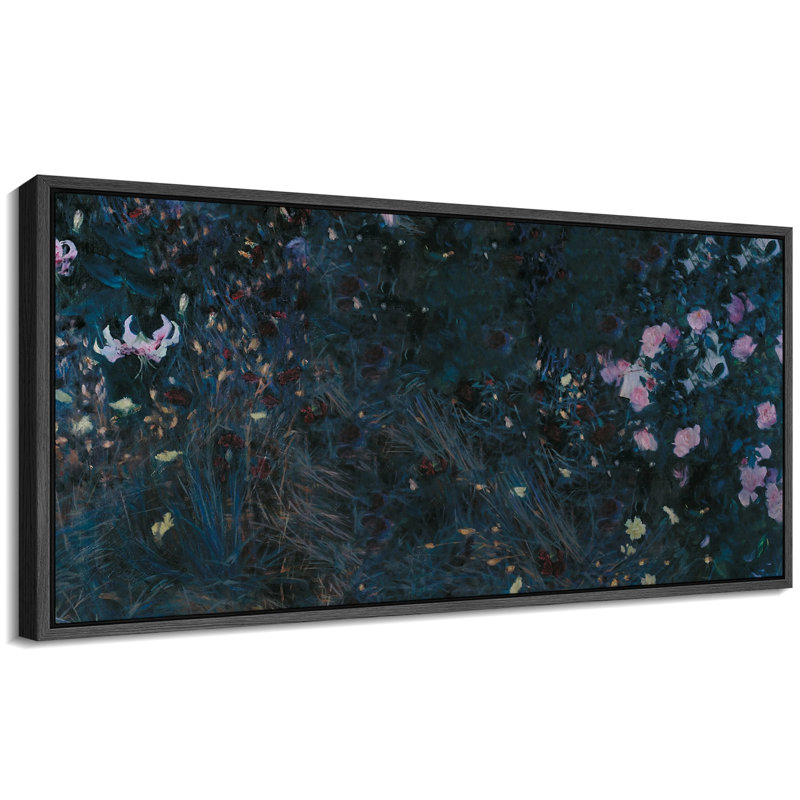 Fleur de minuit foncé floral, H 30 po x l 60 po, Noir, noir, noir, noir