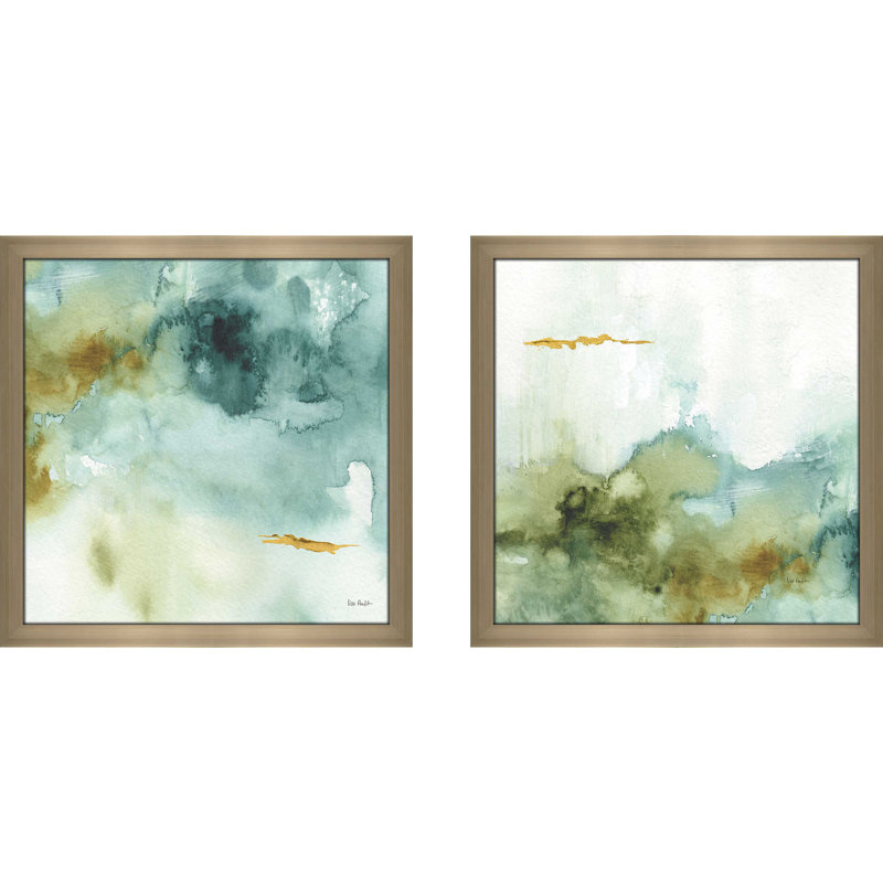 «My Greenhouse Abstract IV», ensemble de 2 reproductions d'aquarelles encadrées, H 16,5 po x l 33 po, Pas de tapis