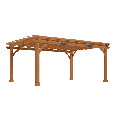 12' X 14' Cedar Pergola With Trellis Roof, Weather-resistant Supports & Anchoring Stakes, Reddish Brown