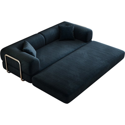 78.8" Blue Compression Boneless Modular Sectional Bed, Convertible Floor Futon With Pillow Back And Armrest, Corduroy, Hassle - Setup Bed Support Corduroy For Living Room, No Hassles