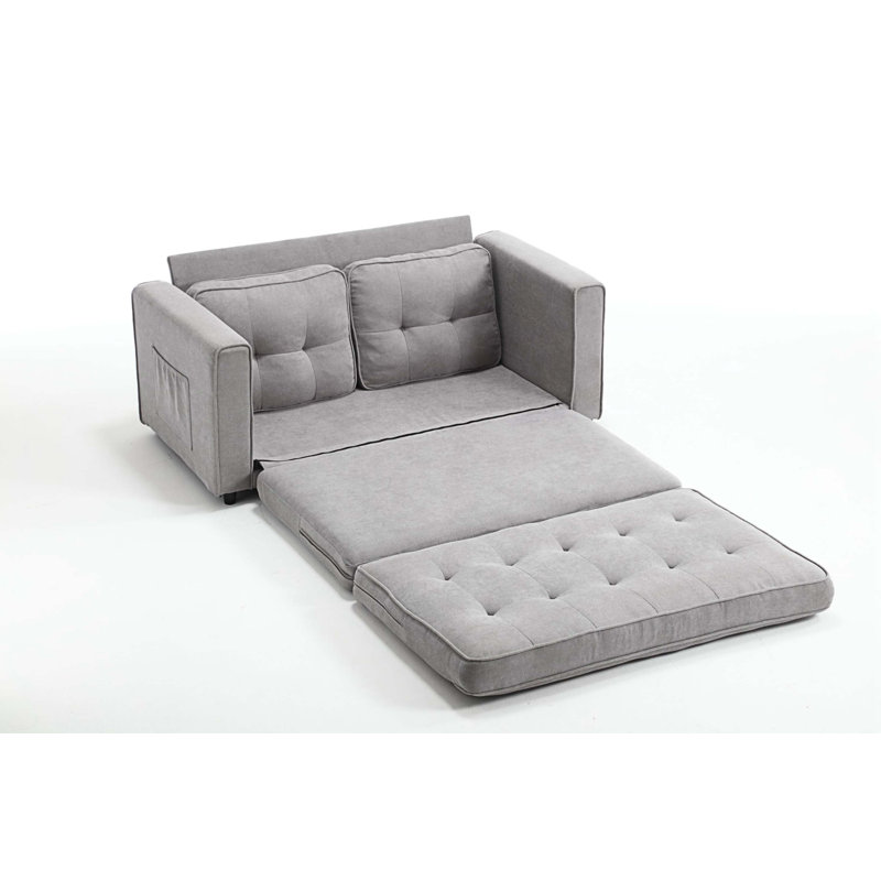 Canapé-lit en velours 55 po Tyrina, Velours gris clair