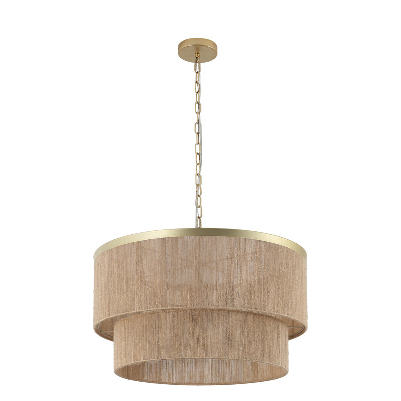 24" 6-Light Dimmable Drum Chandelier, Gold, Brown