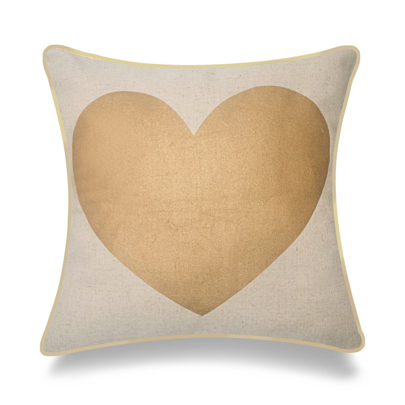 Love Heart Throw Pillow, Gold/Heart, 18"W x 18"L, Pillow Cover Only - No Insert