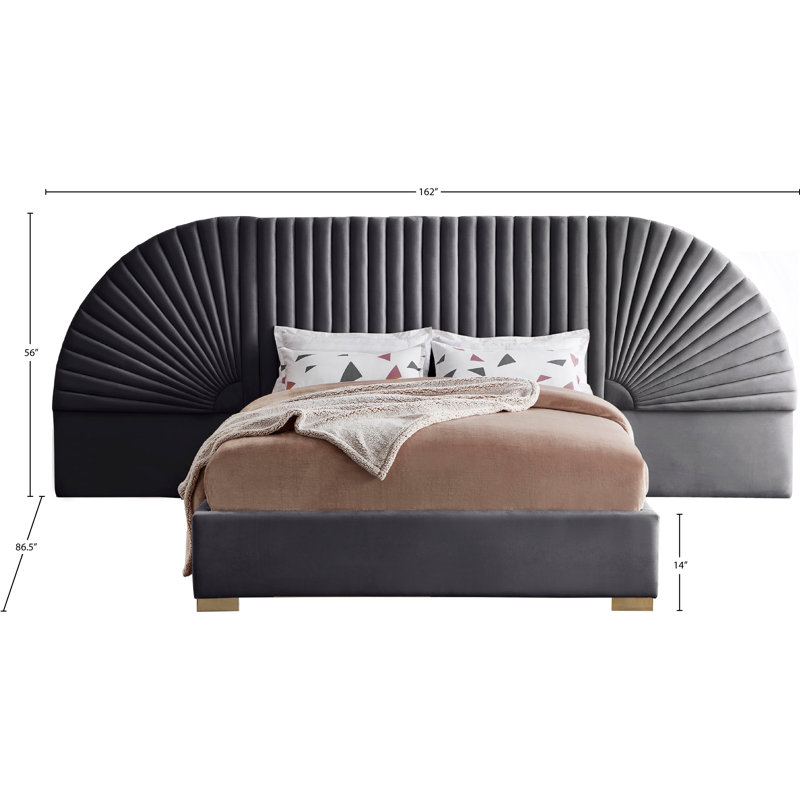 Upholstered Panel Bed, King, Grey Velvet