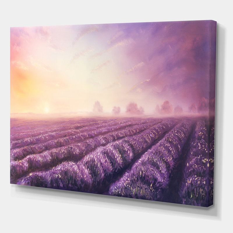 Lavender Fields pendant l'aube - reproduction sur toile, Toile tendue, H 30 po x l 40 po x p 1 po