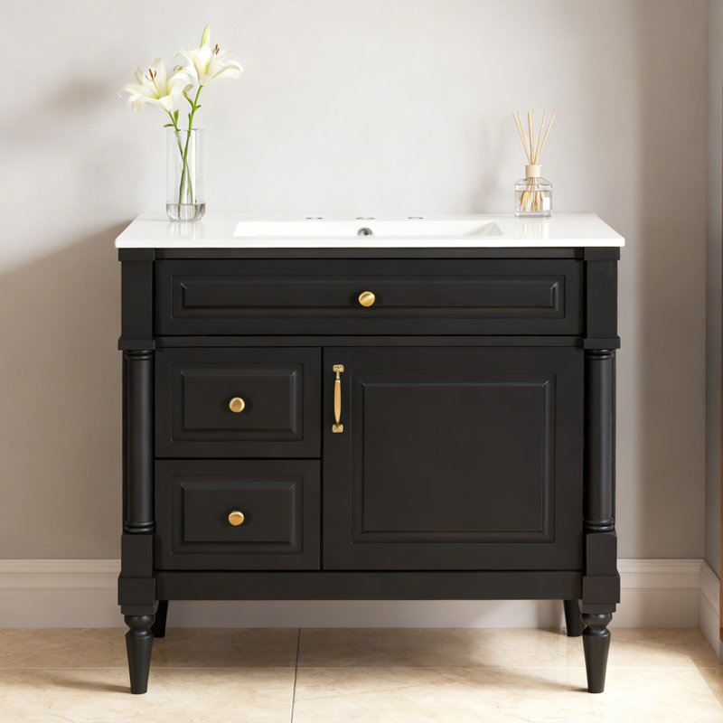 36" Bathroom Vanity with Sink, Black, Black