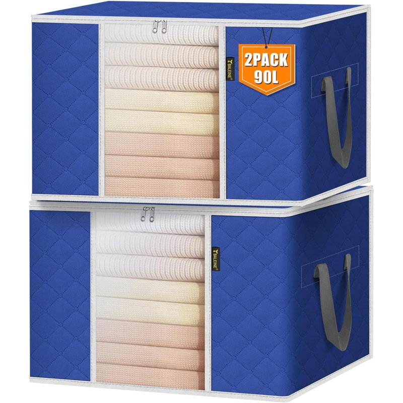 Paquet de 2 sacs de rangement pour vêtements, contenants de rangement de 24 gallons avec fermeture à glissière renforcée à poignée renforcée, rangement pour garde-robe pour édredon de couverture