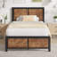 Single/Double Size Bed Frame with Wood Headboard and Footboard, Metal Platform Mattress Foundation with Strong Steel Slats, No Box Spring Needed-83953532-75231880