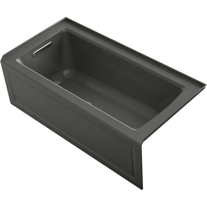 Archer 60" x 30" Alcove Air Acrylic Bathtub with Heater Included, Thunder Gray, Left