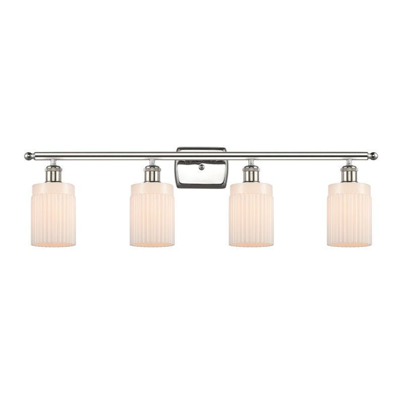 Éclairage pour salle de bain 4 lumières Caplinger, Blanc mat, Nickel poli, Ampoule non incluse