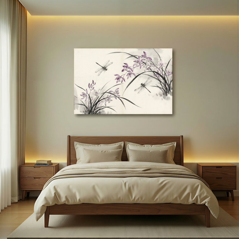 Ensemble de 1 tableau sur toile tendue représentant une libellule et une orchidée, H 20 po x l 30 po