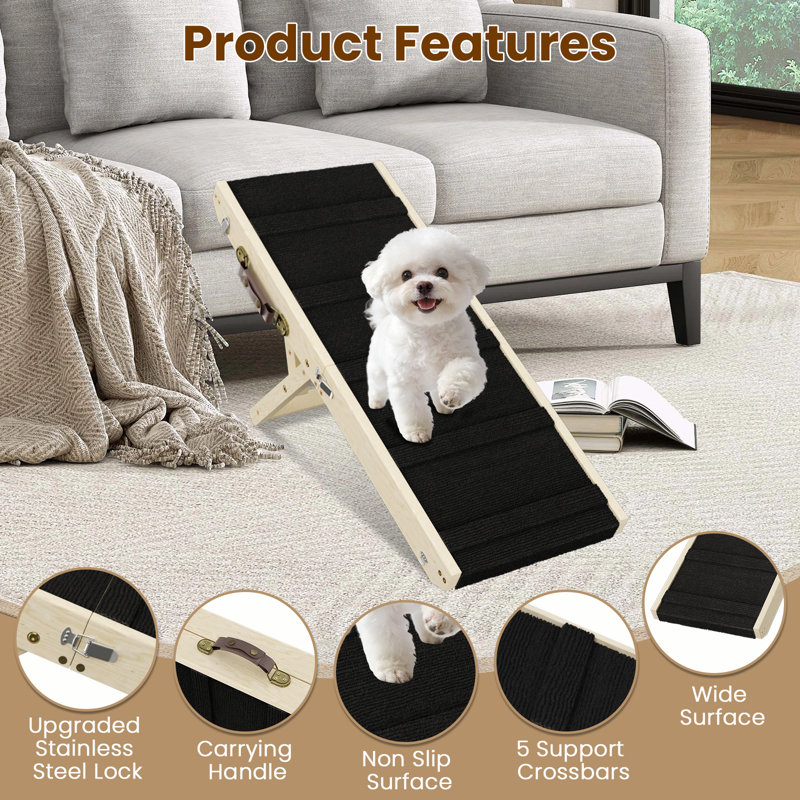 Rampe pour chien pour canapé et lit, rampe réglable pour animaux en bois à 5 niveaux