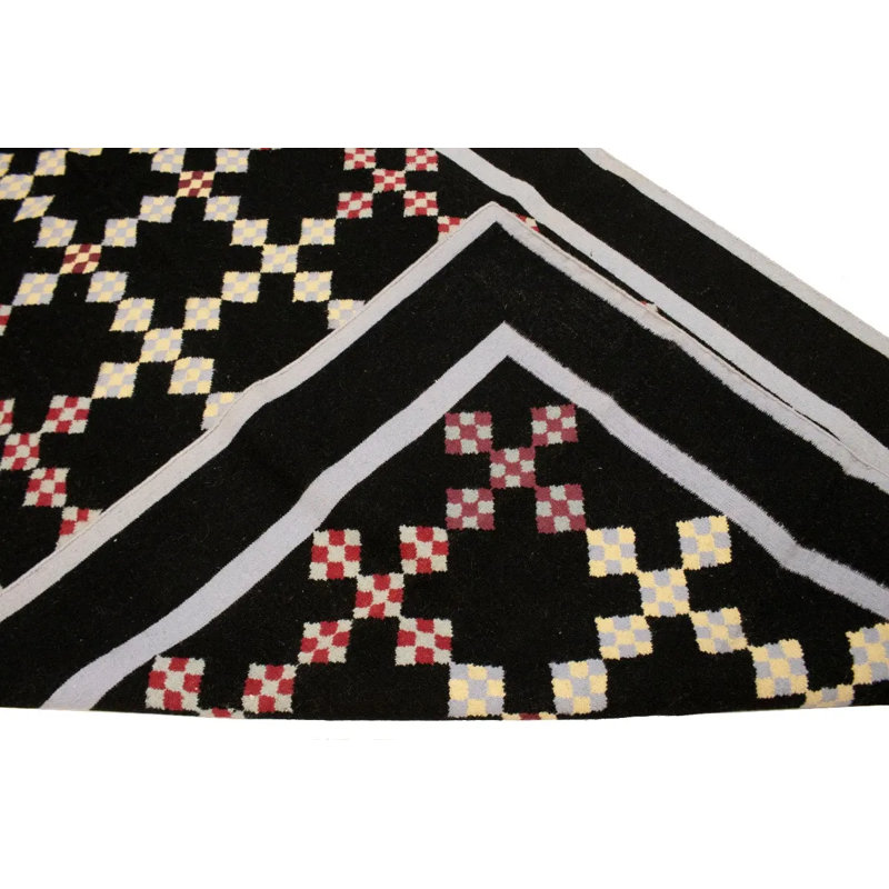 Tapis oriental noir Dhurrie 6X9