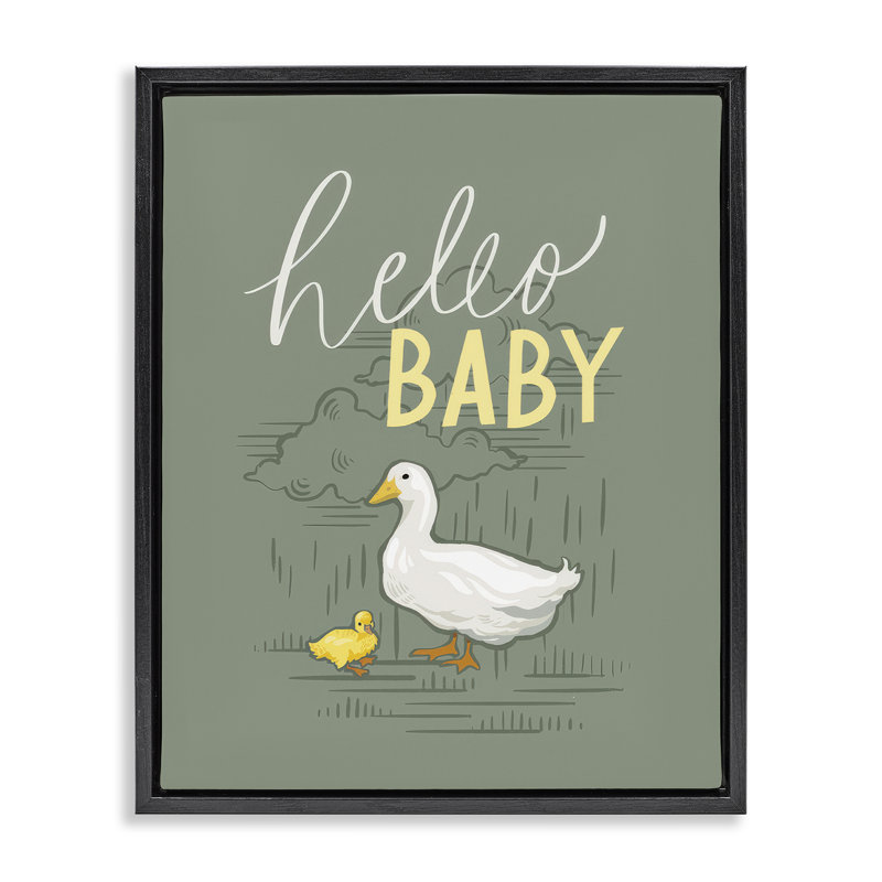 «Hello Baby Duck & Duckling», toile flottante encadrée dorée par Caverly Smith, Cadre flottant noir de jais