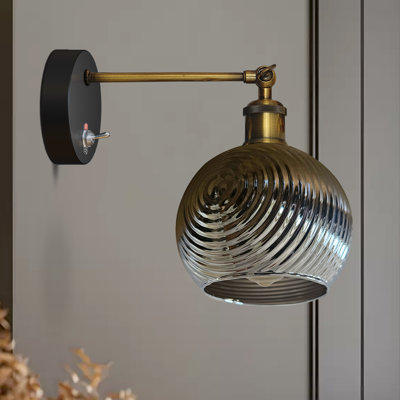 Thynedale Glass Swing Arm Wall Sconce by Rosdorf Park — An elegant, adjustable arm light featuring a cylinder shade and an E27 holder.